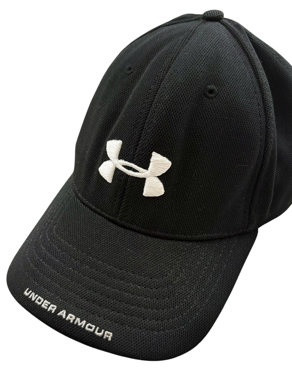 Under Armour Men's Black/White Solid Logo Baseball Cap Hat Size L, flex back